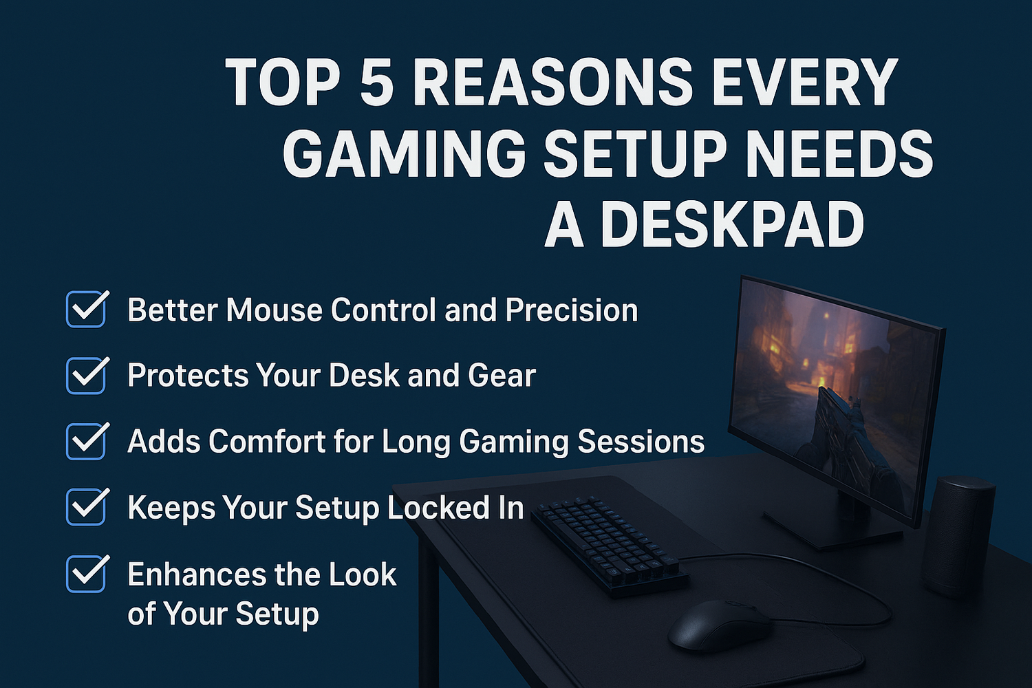Top 5 Reasons Every Gaming Setup Needs a Deskpad list and why every gamer needs an AzurePads gaming mousepad and gaming deskpad and glasspad