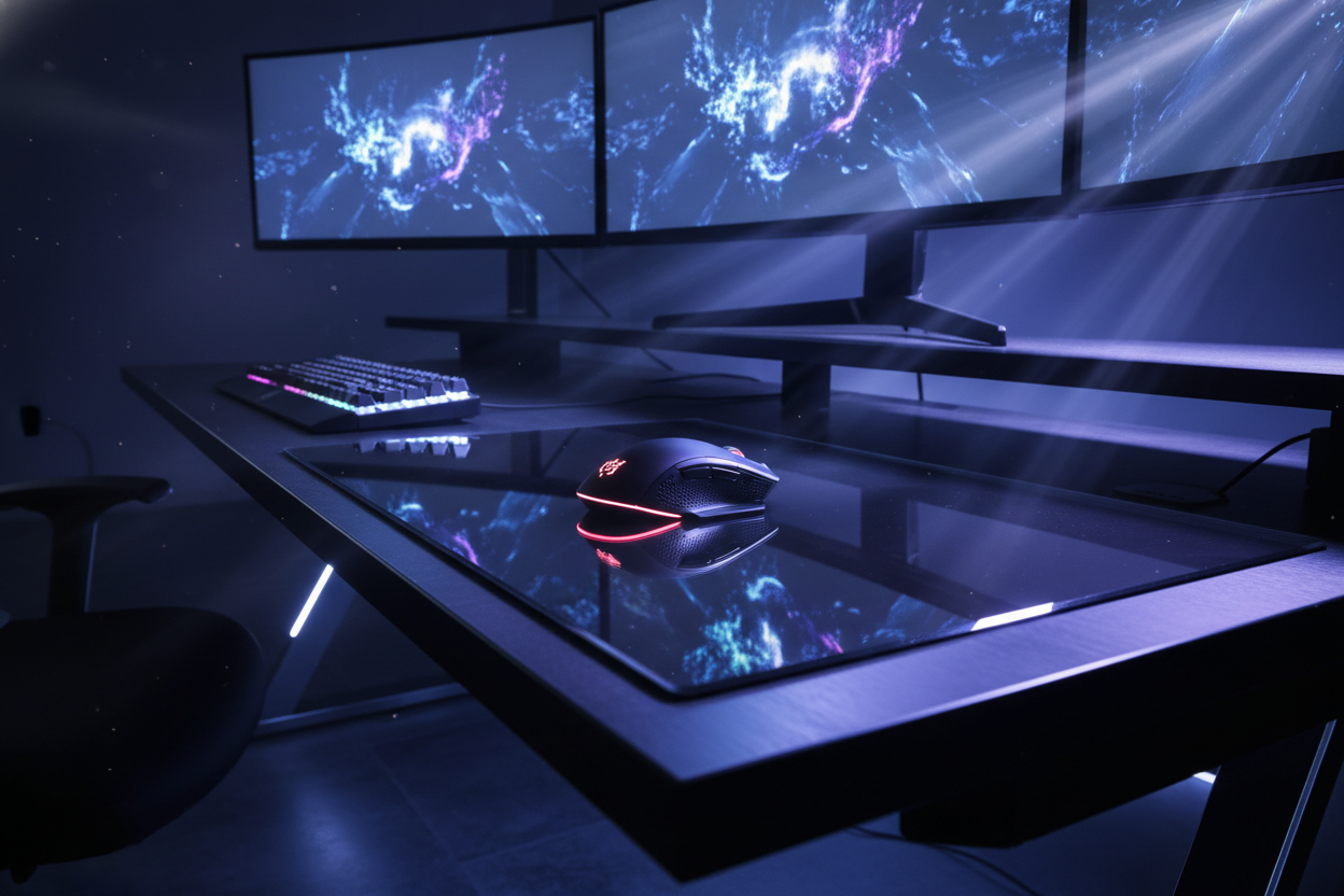 High quality gaming setup with a premium high quality glass mouse pad for gaming