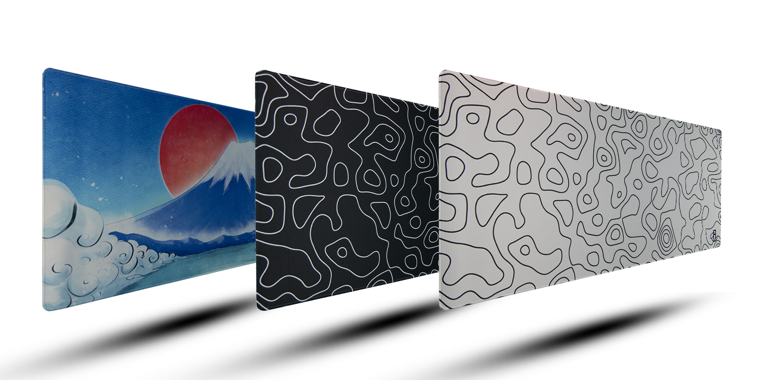 fuji fishing mouse pad and white topography mouse pad and black topography mouse pad