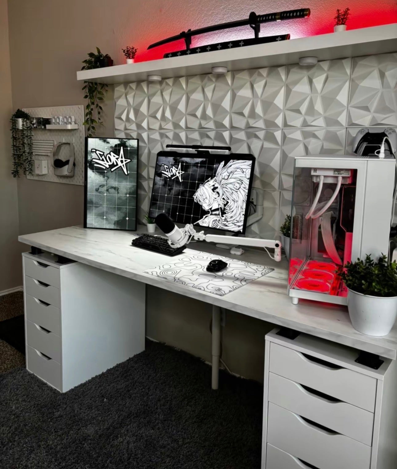 gaming setup with azurepads glass mouse pad for gaming and white gaming setup
