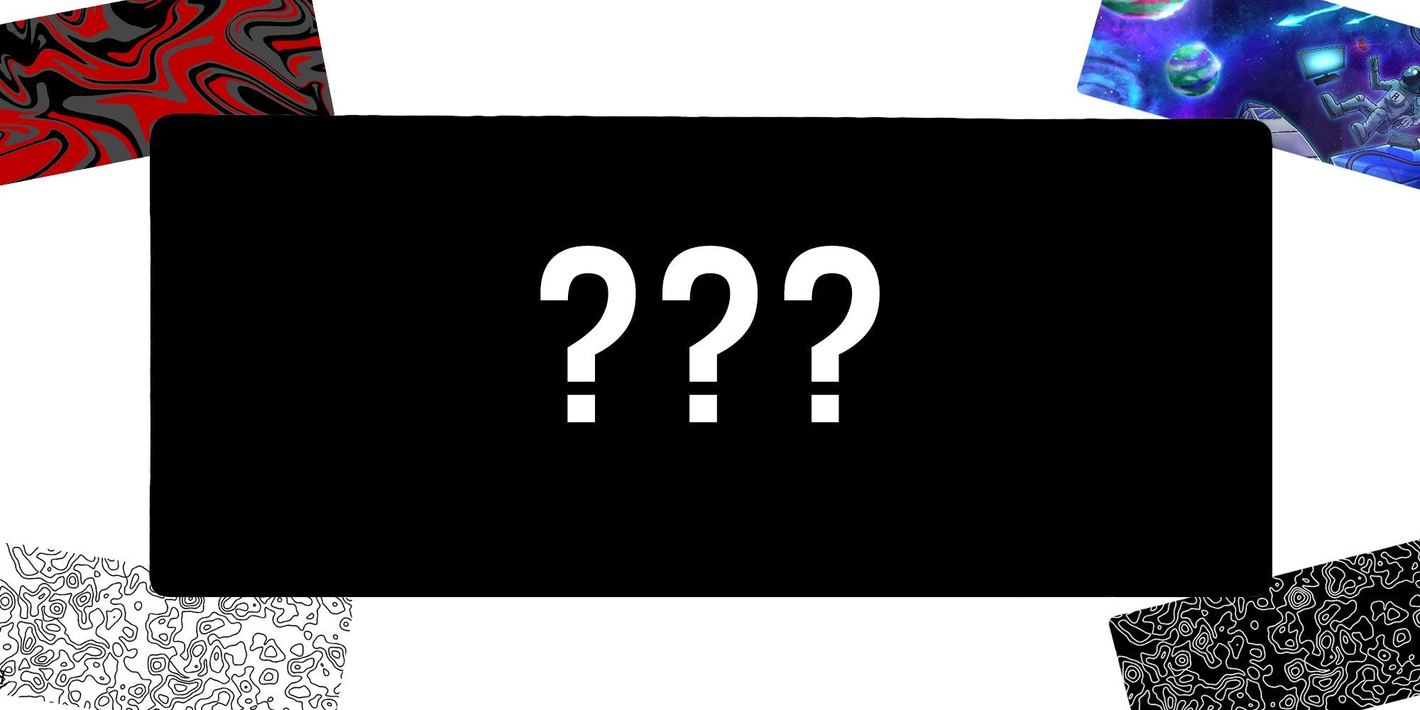 Mystery deskpad with gaming mouse pads and desk pads in background front view