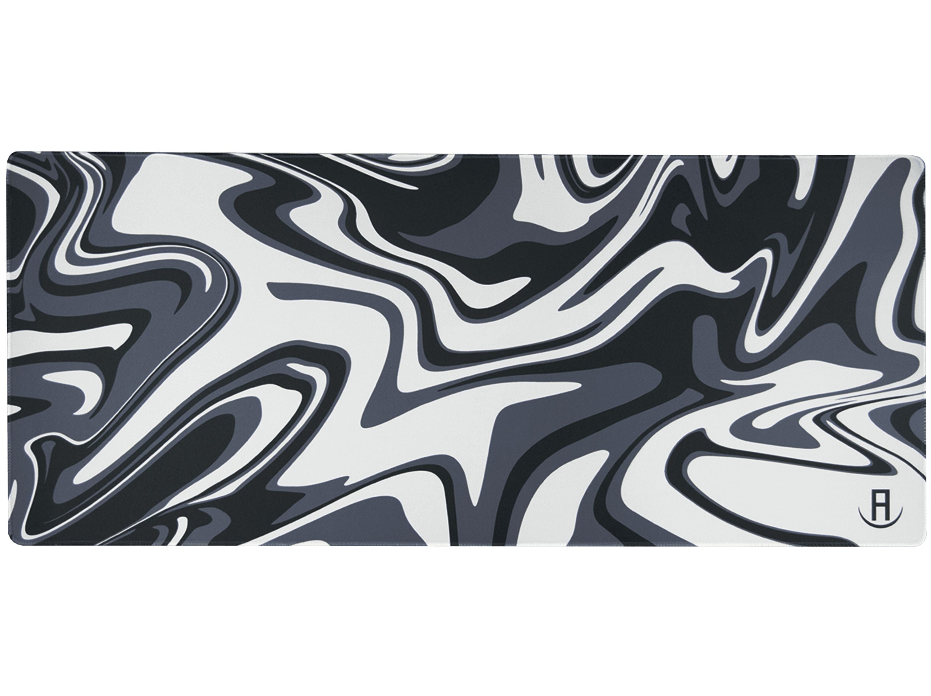 Black and white liquified gaming mouse pad on a white background