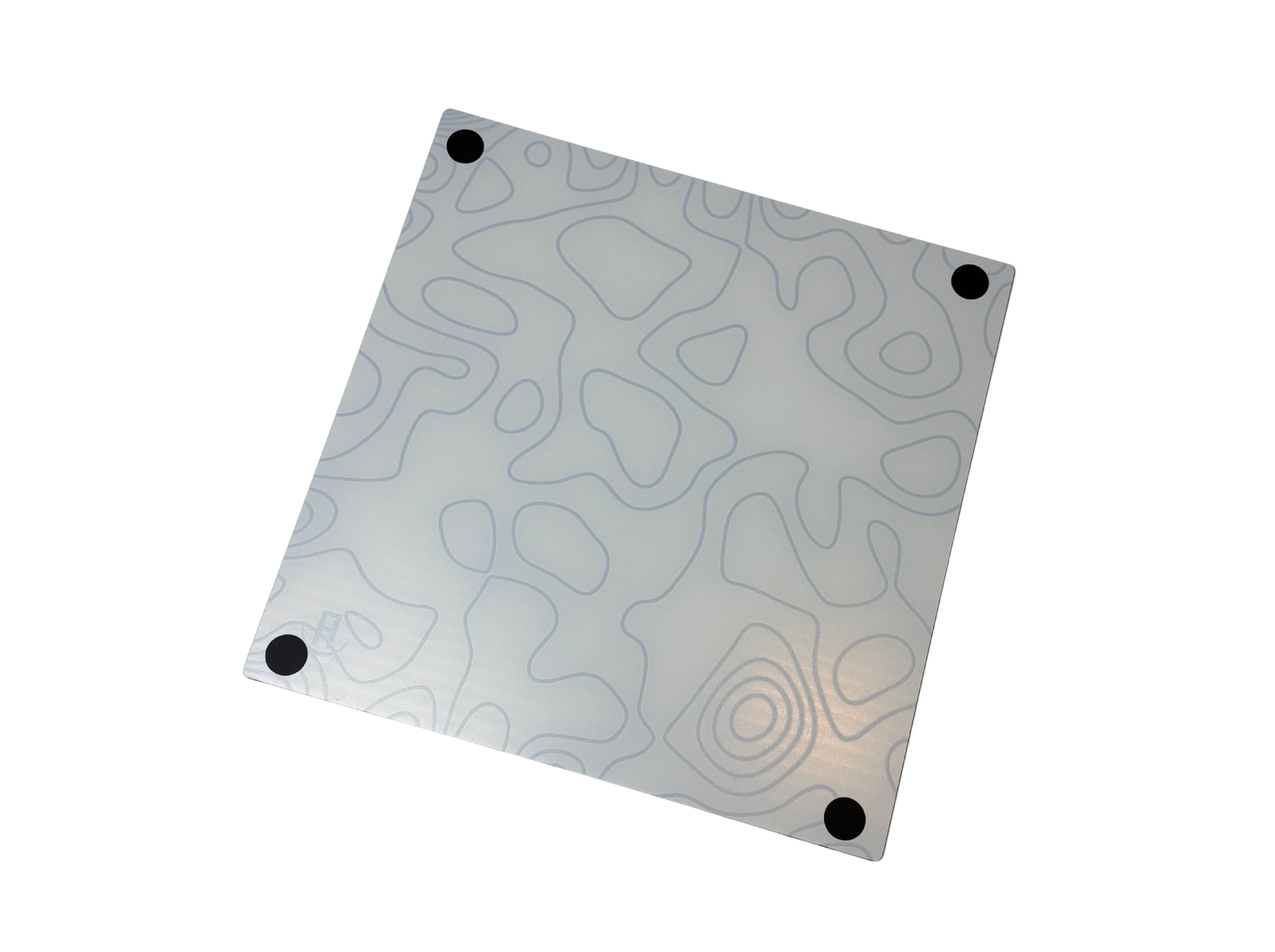 back side of white topography glass gaming mouse pad with anti slip rubber base