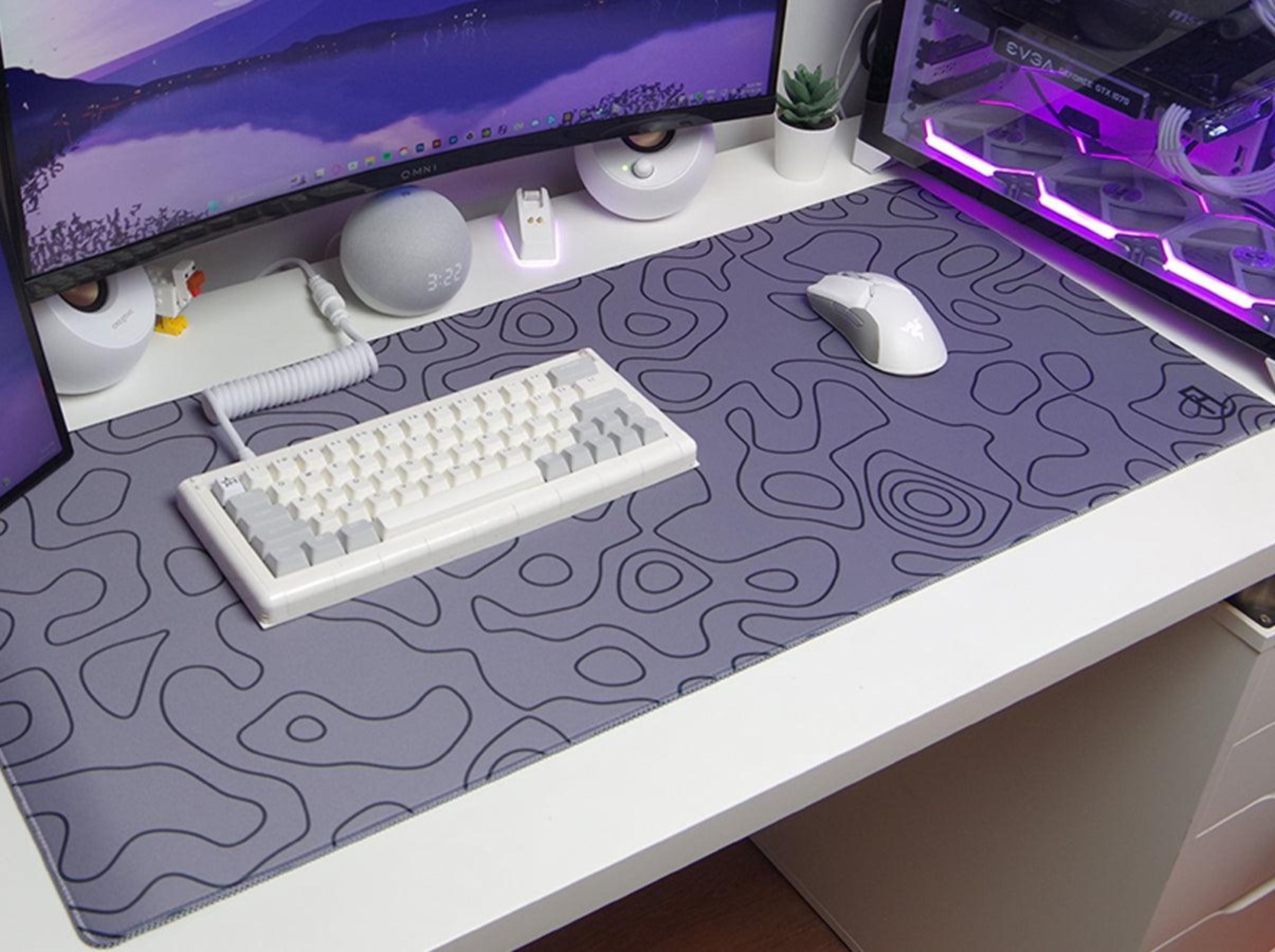 Grey topography gaming mouse pad in a gaming setup