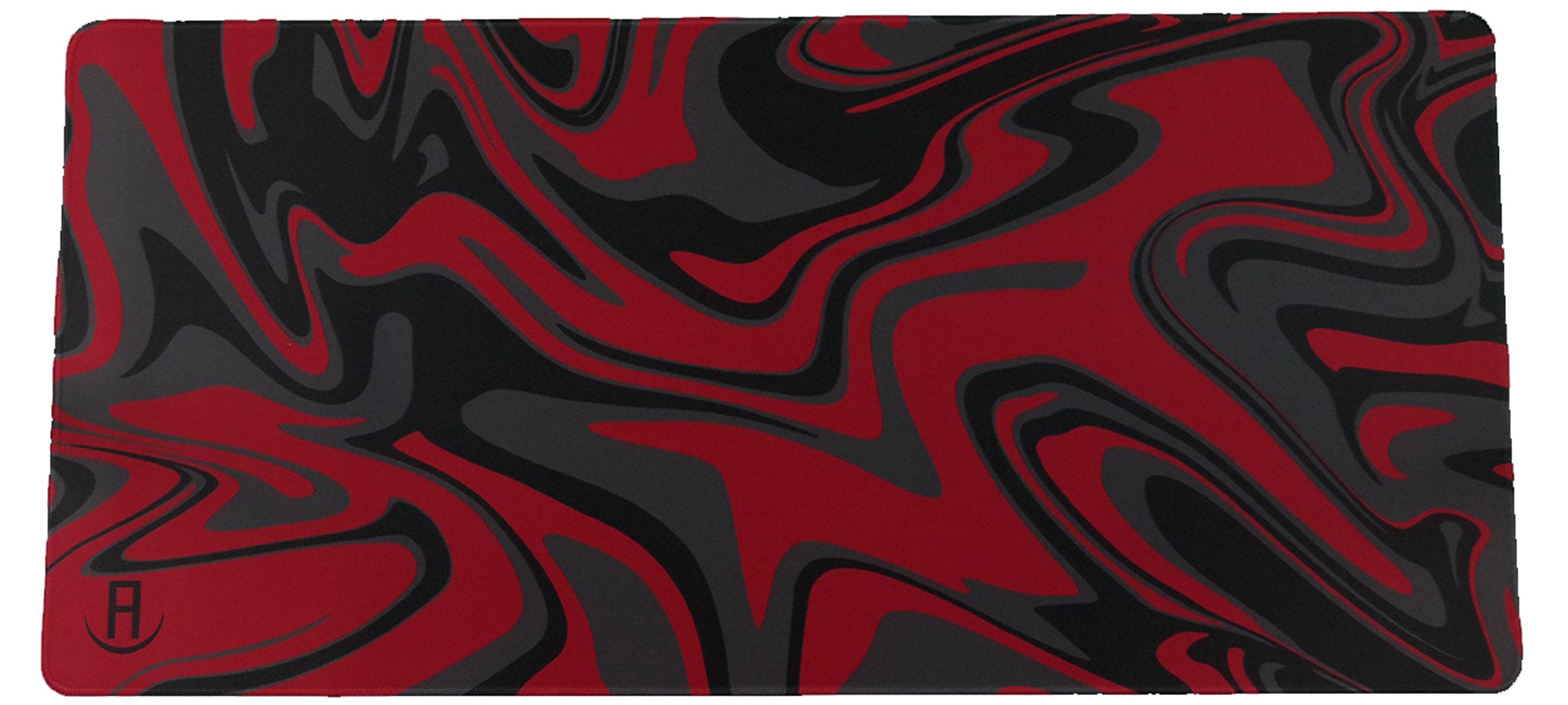 Black grey and red liquefied deskpad and mousepad front view